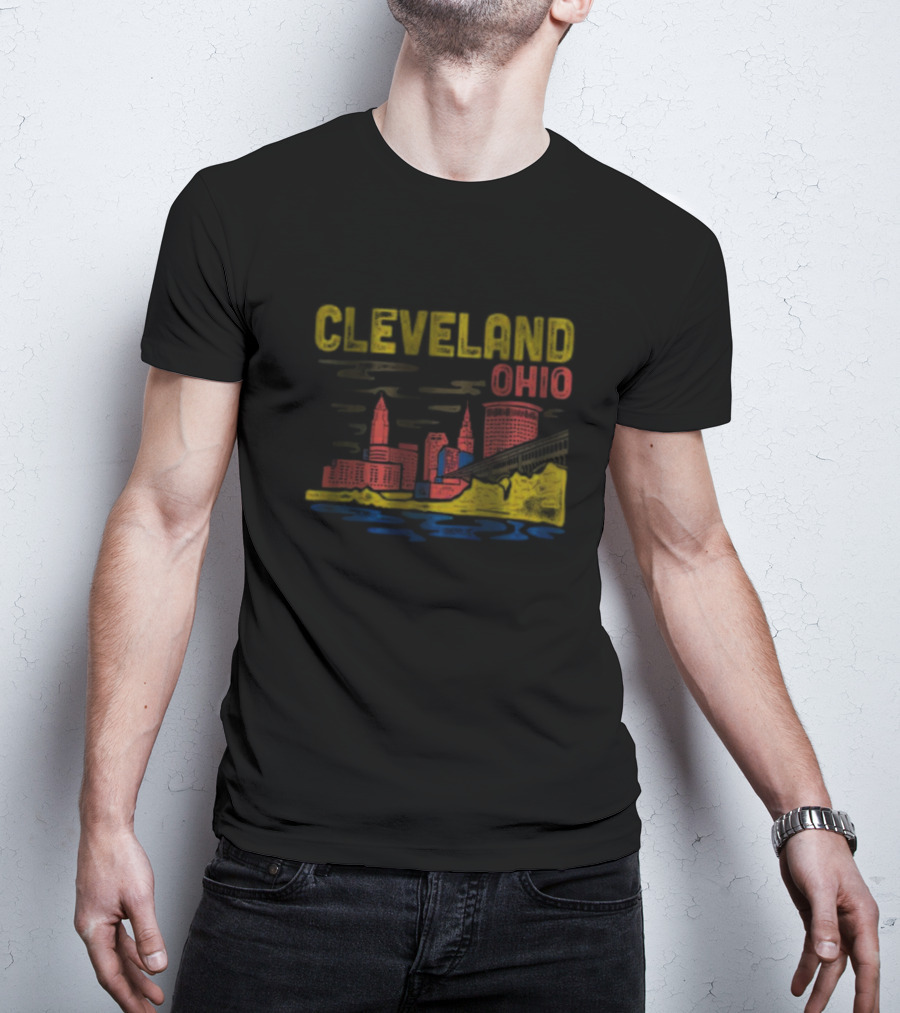 Cleveland Ohio Skyline Colorful Cityscape T-Shirt