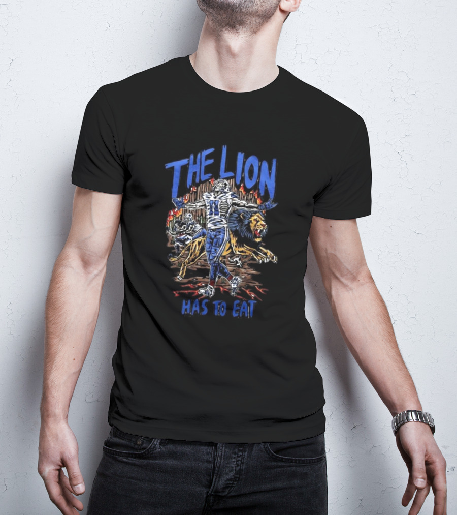 Detroit Lions The Lion Has To Eat Football Player And Fierce Animal T-Shirt