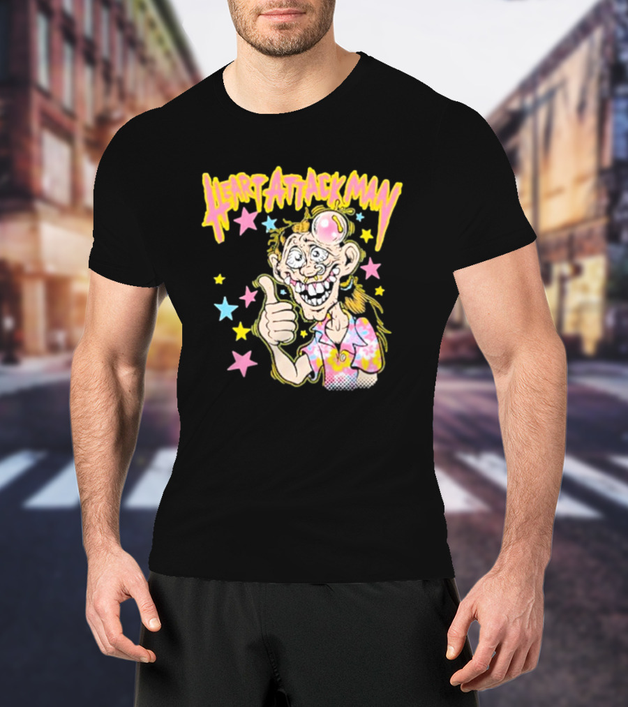 Heart Attack Man Freak Of Nature Cartoon Character With Stars And Thumbs Up T-Shirt