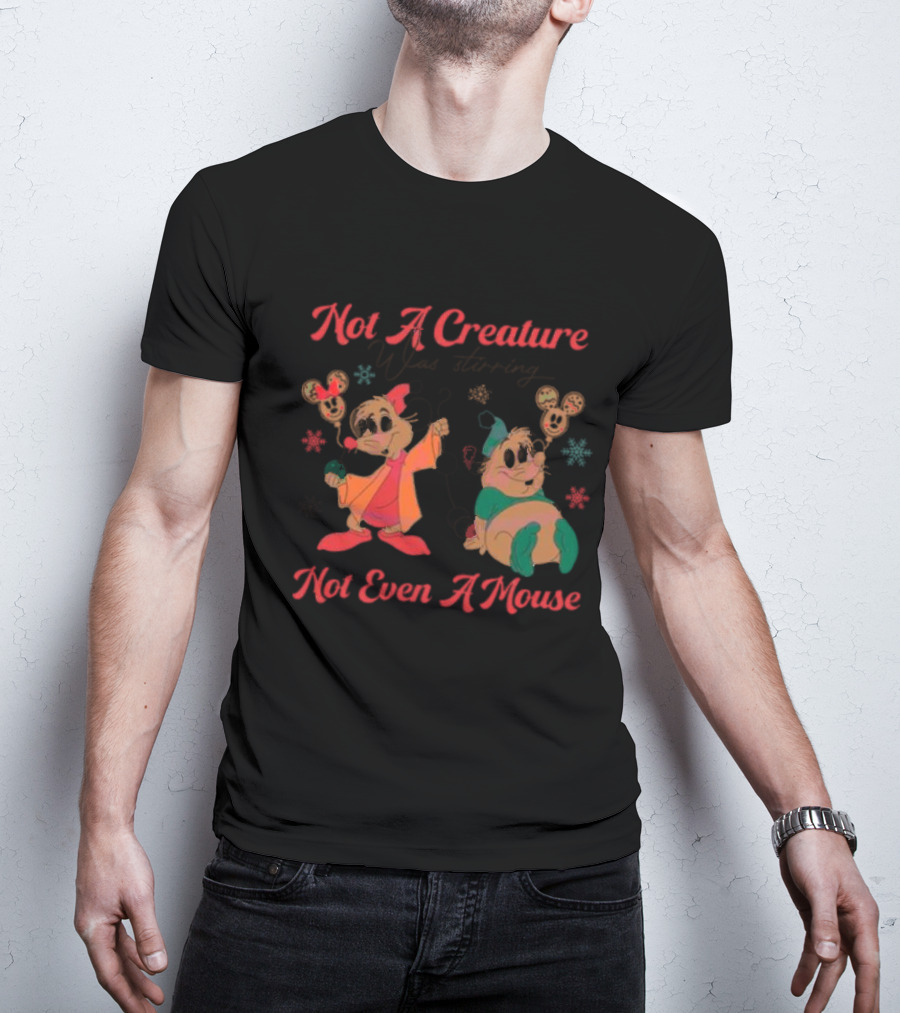 Not A Creature Was Stirring Not Even A Mouse Jaq And Gus Holiday Snowflakes T-Shirt