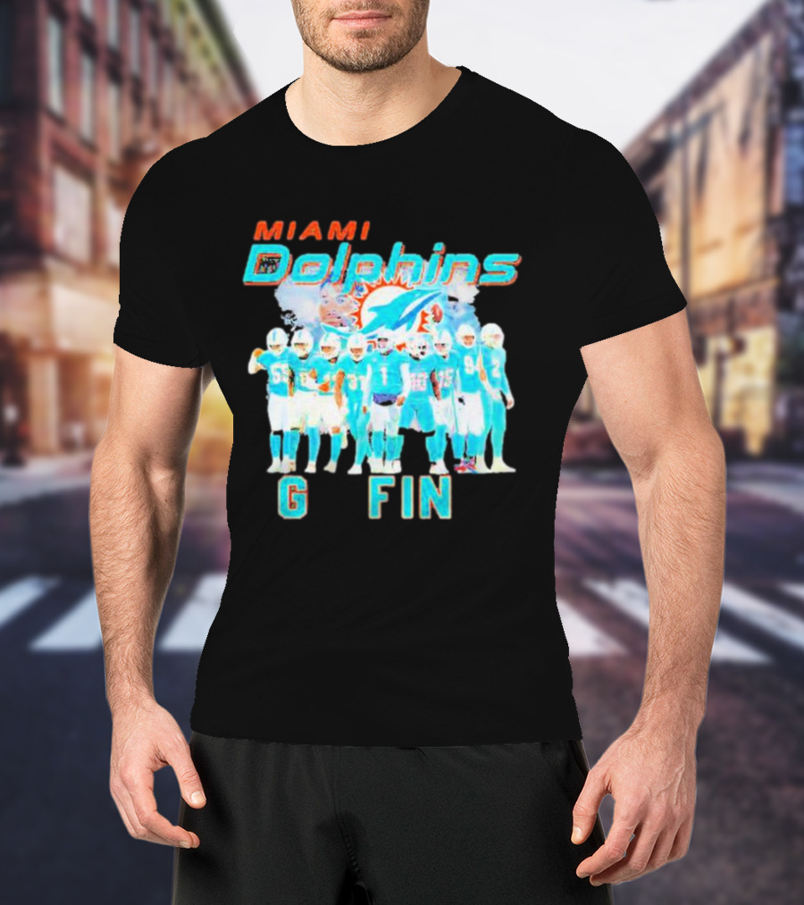 Miami Dolphins Go Fins Players Logo Team Spirit T-Shirt