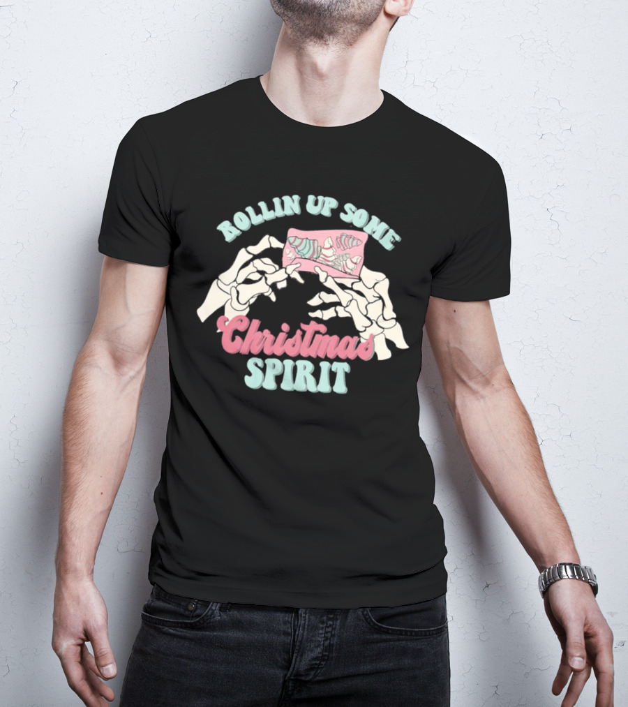 Rollin Up Some Christmas Spirit Holiday Weed Motif T-Shirt