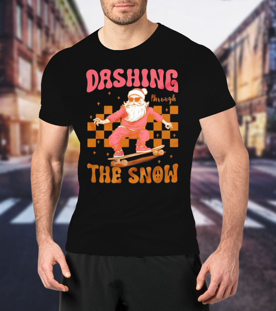 Dashing Through The Snow Santa Skateboard Christmas T-Shirt