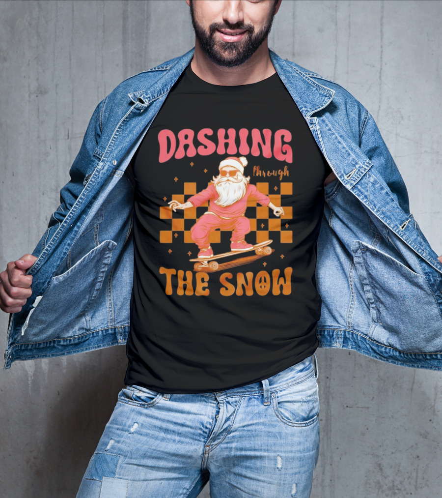 Dashing Through The Snow Santa Skateboard Christmas T-Shirt