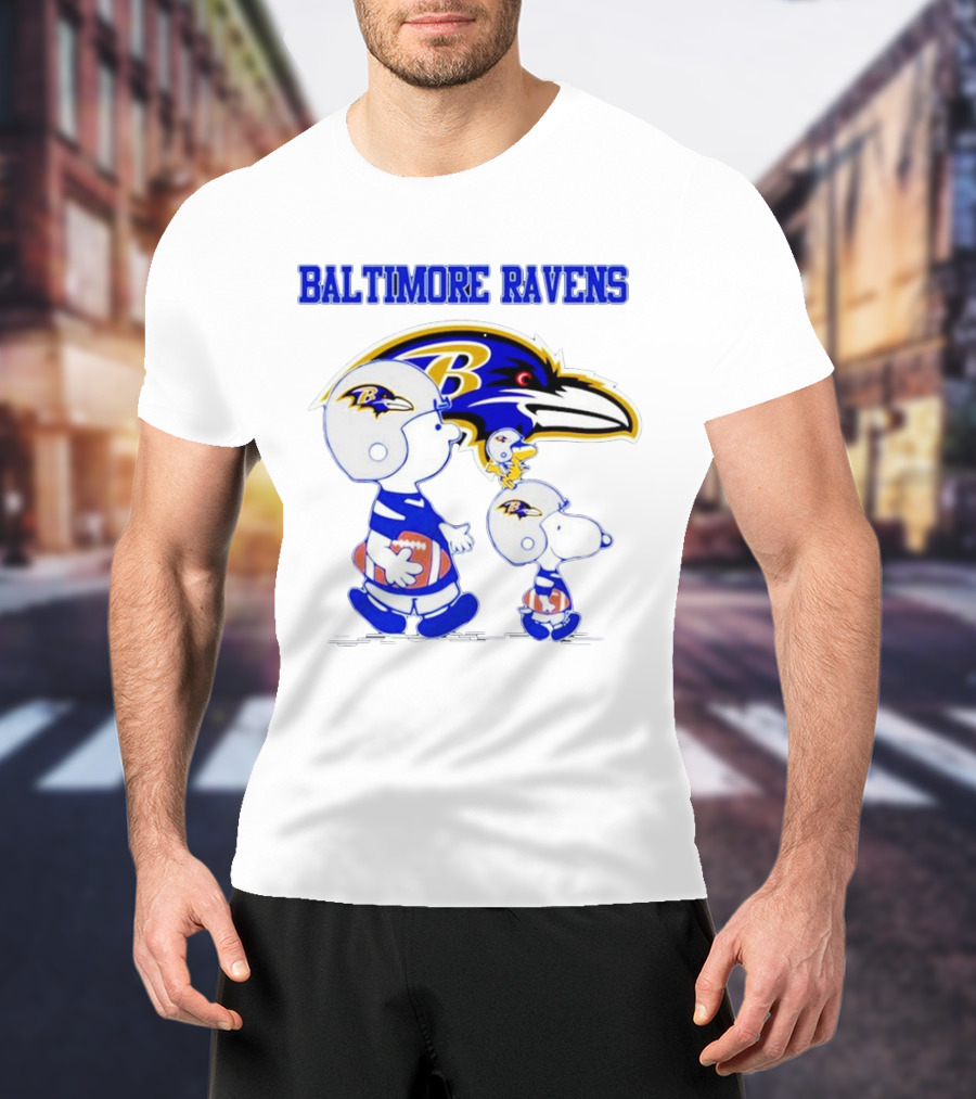 Baltimore Ravens Peanuts Snoopy And Woodstock Football Ravens T-Shirt
