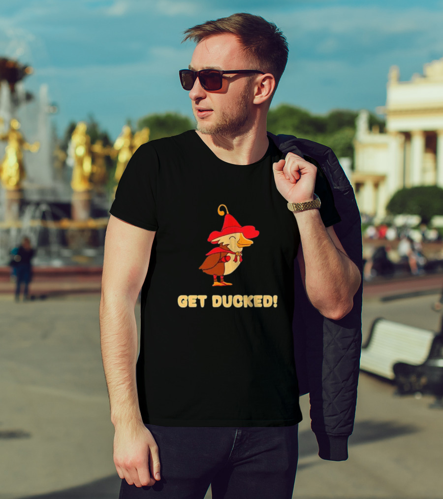 Get Ducked Cartoon Duck In Red Hat And Cape T-Shirt