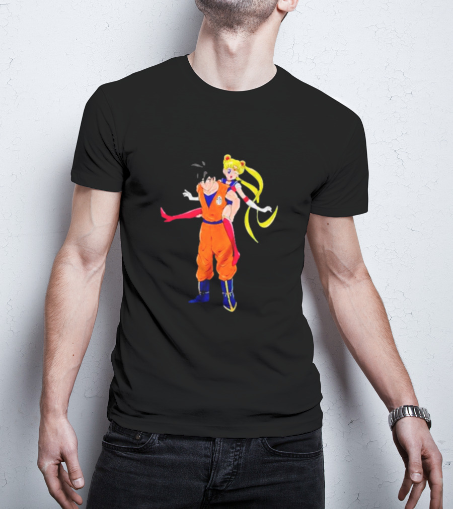 Goku And Usagi Crossover Fusion Featuring Dragon Ball And Sailor Moon Iconic Characters T-Shirt