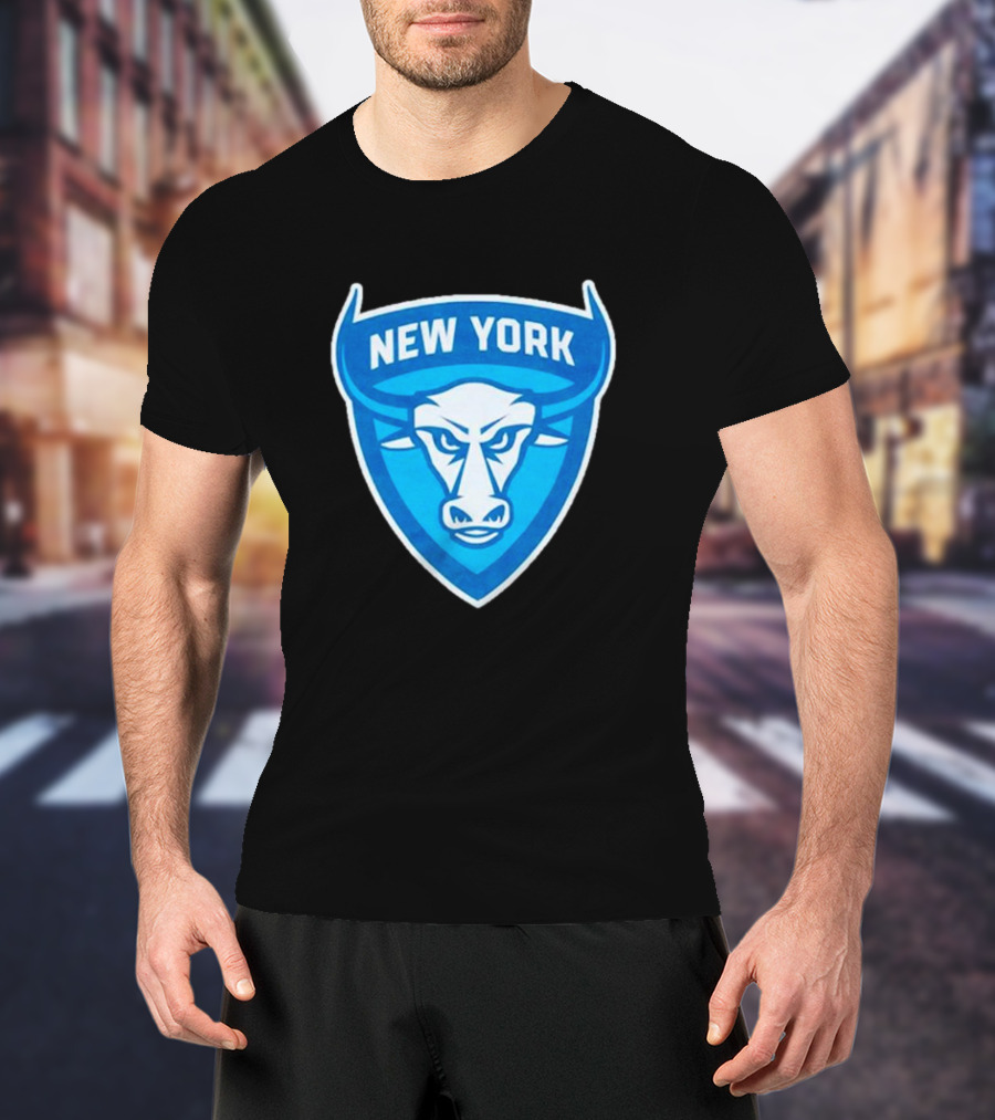 NEW YORK ATLAS BULL EMBLEM LOGO BLUE SHIELD T-Shirt