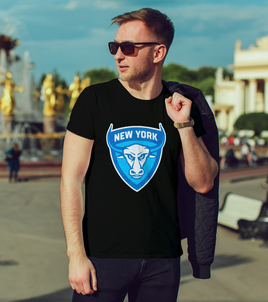 NEW YORK ATLAS BULL EMBLEM LOGO BLUE SHIELD T-Shirt