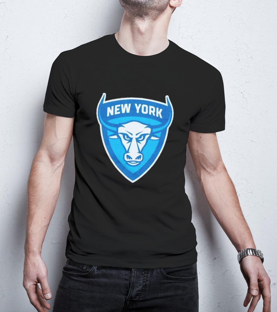 NEW YORK ATLAS BULL EMBLEM LOGO BLUE SHIELD T-Shirt