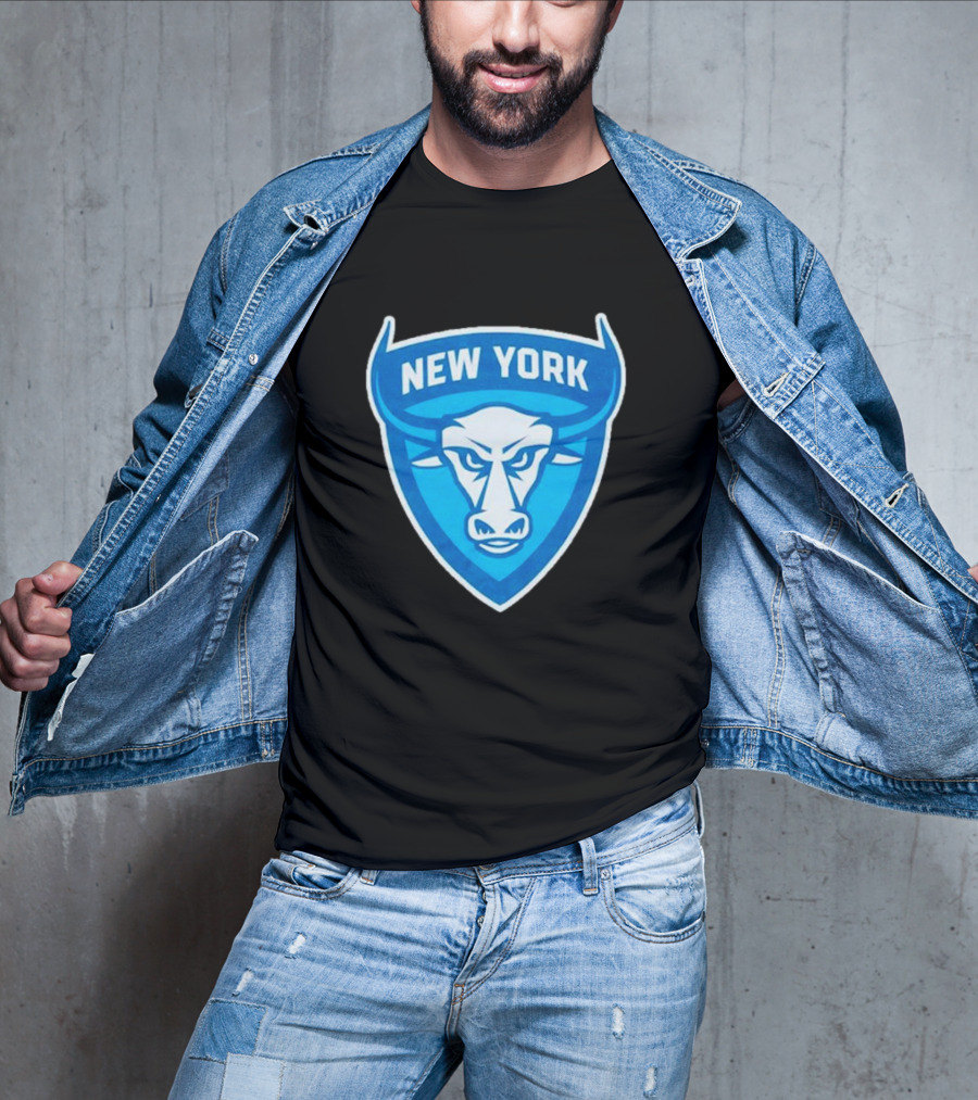 NEW YORK ATLAS BULL EMBLEM LOGO BLUE SHIELD T-Shirt