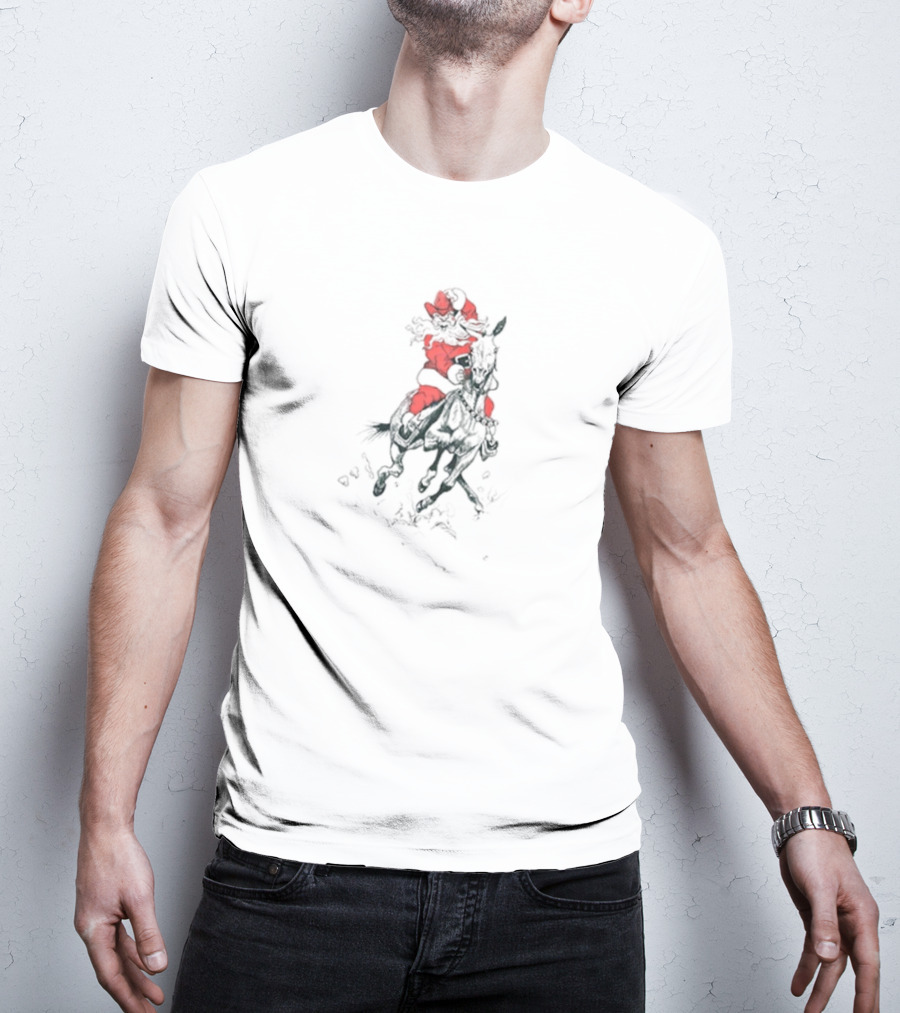 Santa Claus Riding Mule In Festive Red Suit T-Shirt