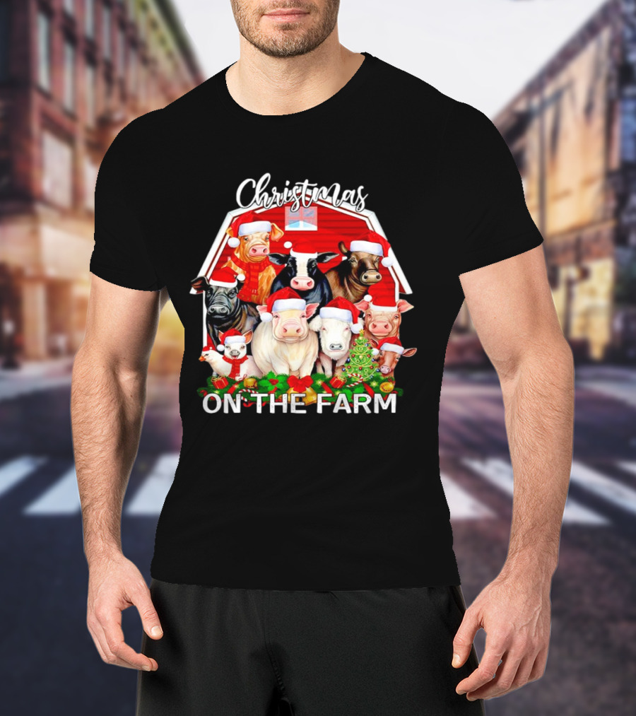 Christmas Animals Santa On The Farm T-Shirt
