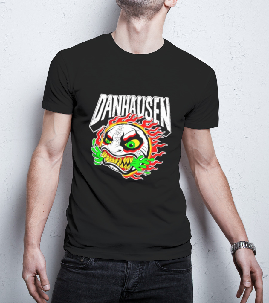 Danhausen Fiery Baseball Face With Flames And Green Claws T-Shirt