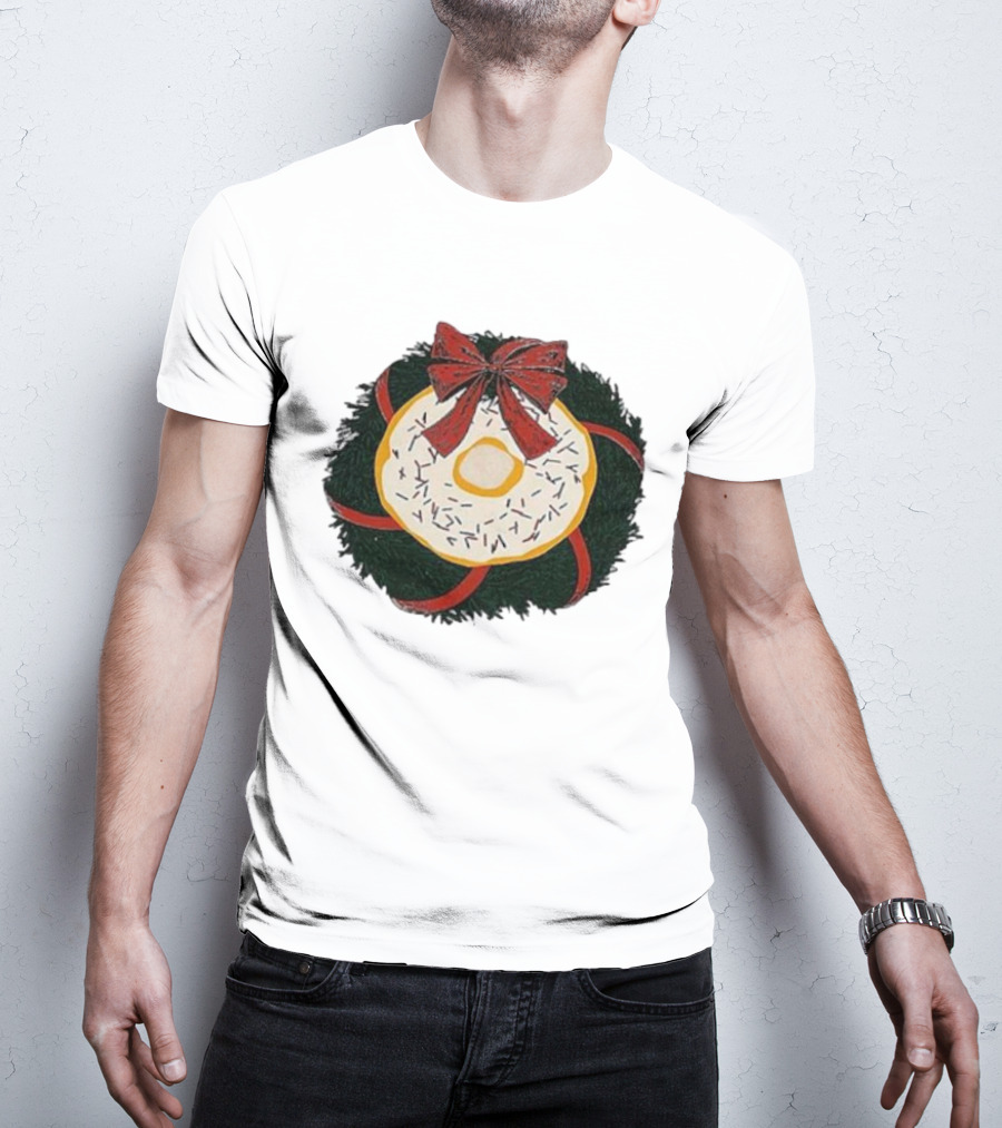 Gibson's Donuts Christmas Holiday Wreath With Red Bow And Donut Sprinkles T-Shirt