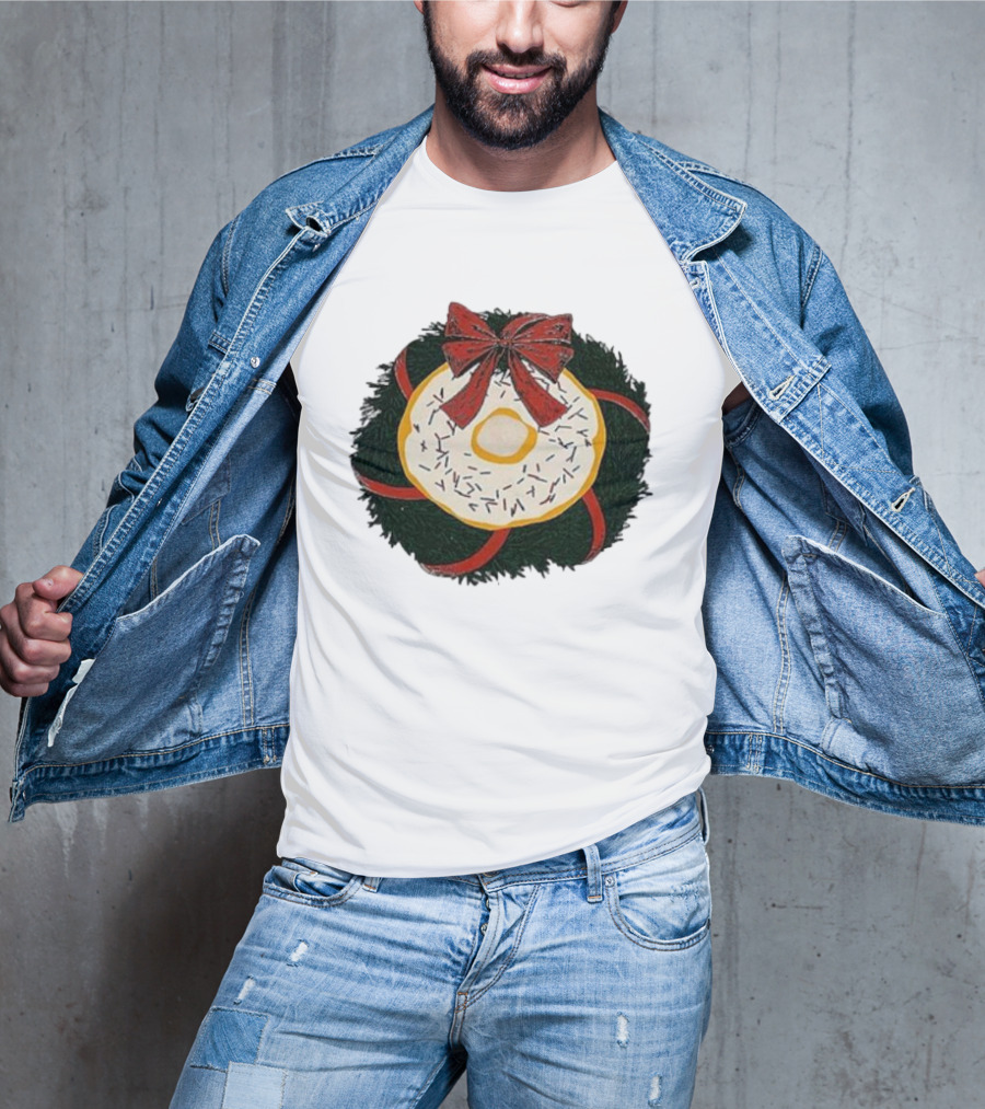 Gibson's Donuts Christmas Holiday Wreath With Red Bow And Donut Sprinkles T-Shirt