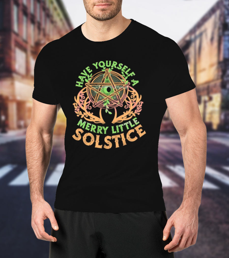 Have Yourself A Merry Little Solstice Pentagram And Leaves T-Shirt
