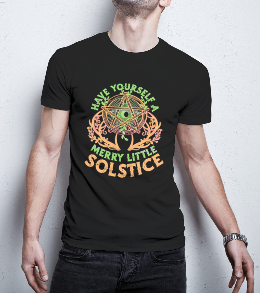 Have Yourself A Merry Little Solstice Pentagram And Leaves T-Shirt