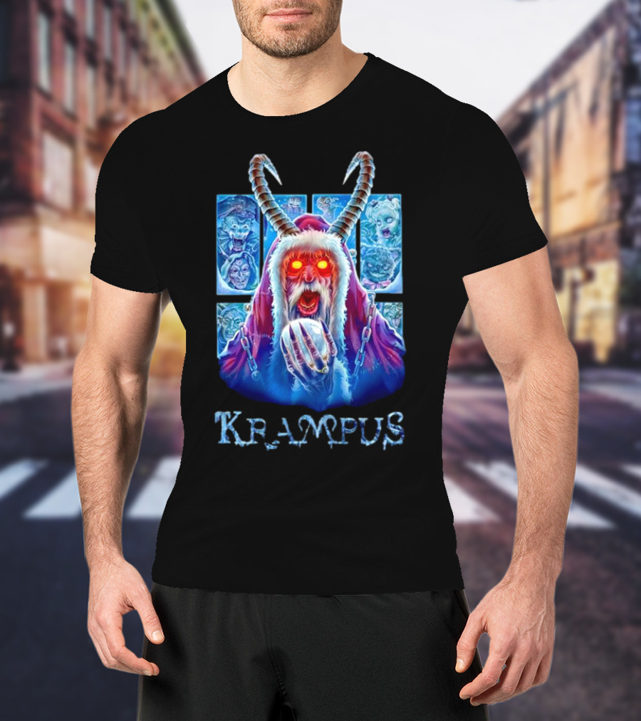 Krampus The Shadow Of St Nick With Horned Demon And Scary Faces T-Shirt