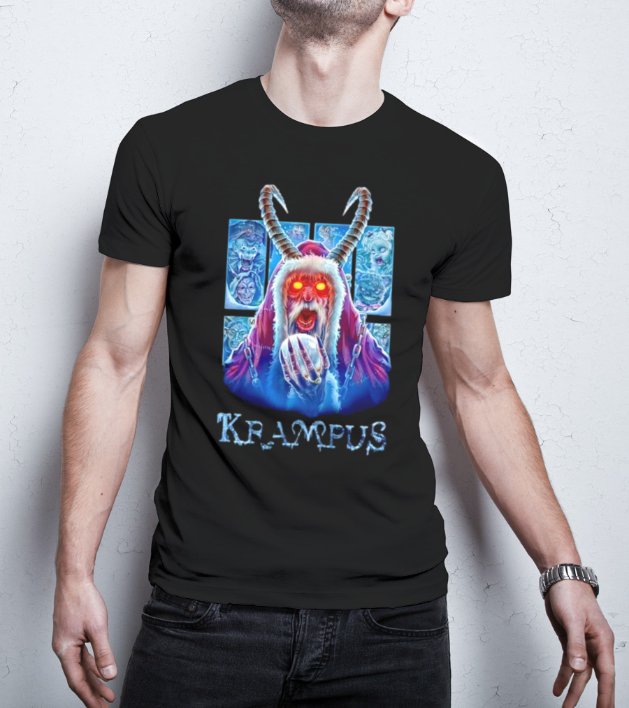 Krampus The Shadow Of St Nick With Horned Demon And Scary Faces T-Shirt