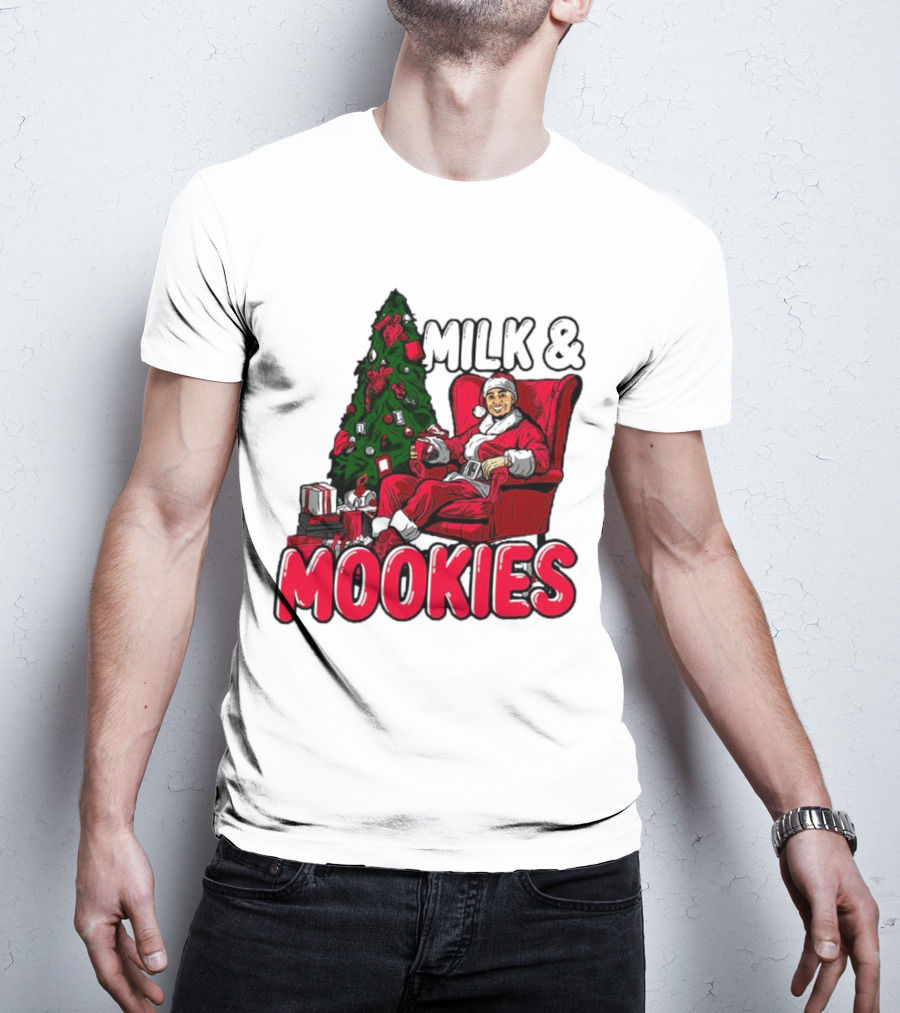 Milk And Mookies Santa By The Christmas Tree T-Shirt