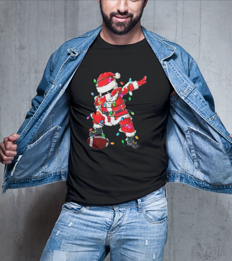 Santa Dabbing With Christmas Lights And Football T-Shirt