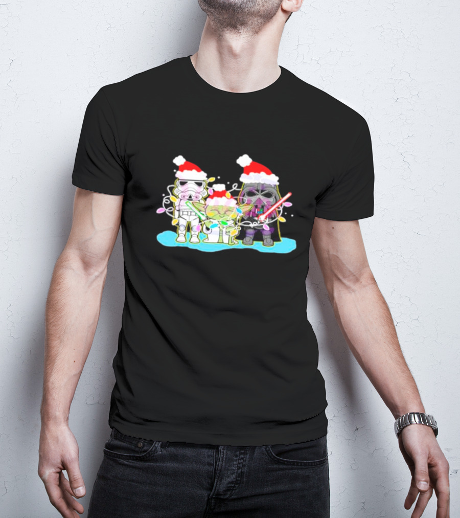 Santa Star Wars Characters With Christmas Lights T-Shirt