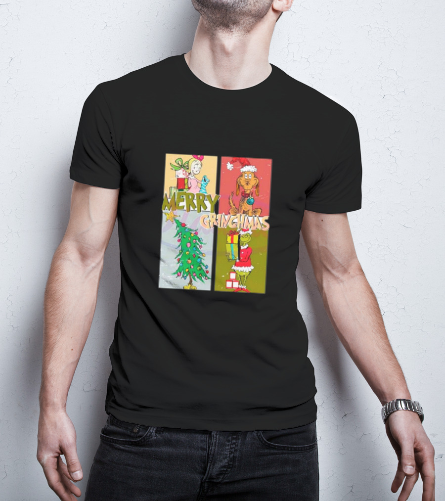 Merry Grinchmas Characters Vintage Grinch And Max Christmas Tree T-Shirt