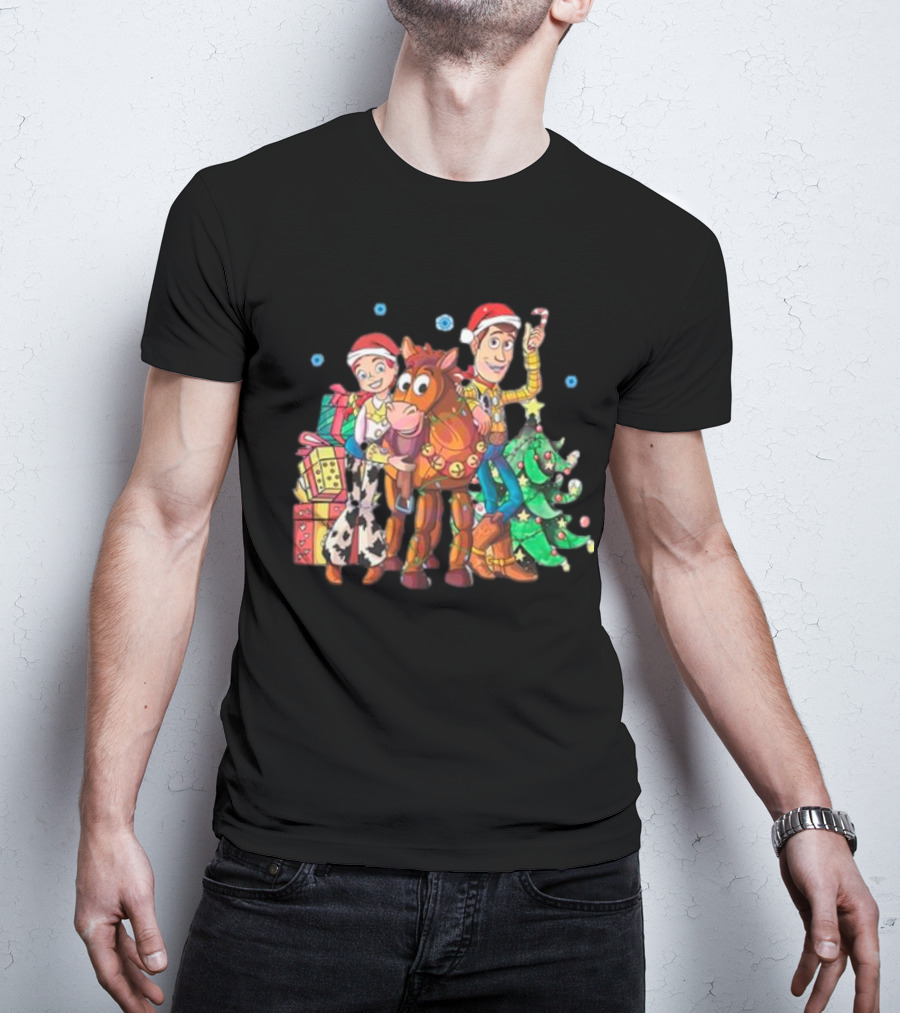 Toy Story Christmas Jessie Woody Bullseye Santa Hats Presents Christmas Tree T-Shirt