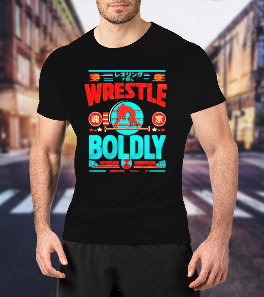 Wrestle Boldly Spread Kindness Wrestling Iconic Symbols T-Shirt