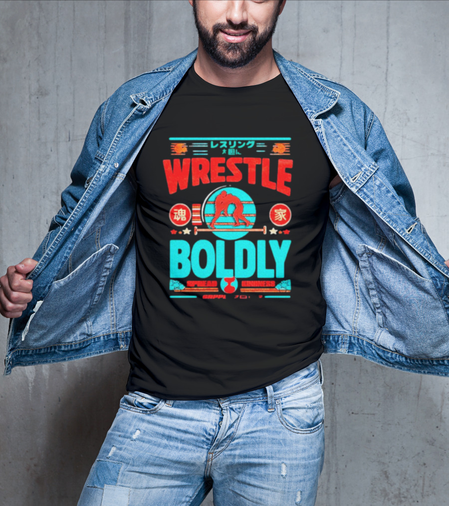 Wrestle Boldly Spread Kindness Wrestling Iconic Symbols T-Shirt
