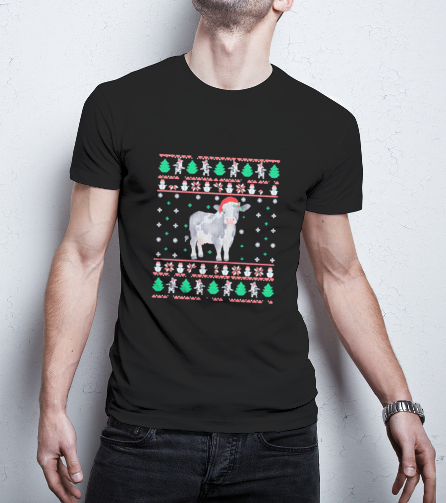 Cow Santa Hat Ugly Christmas T-Shirt