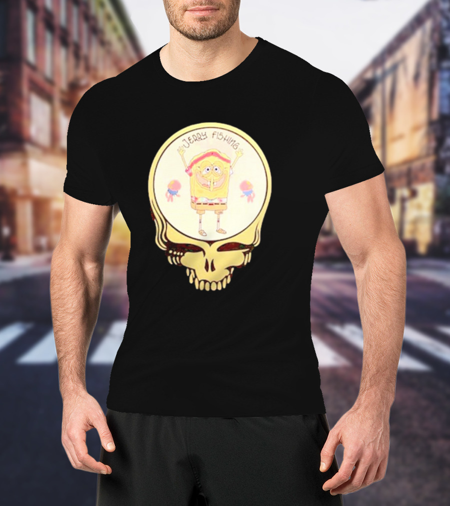 SpongeBob Jerry Fishing Grateful Dead Skull T-Shirt