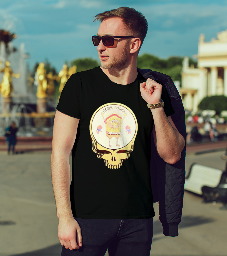 SpongeBob Jerry Fishing Grateful Dead Skull T-Shirt