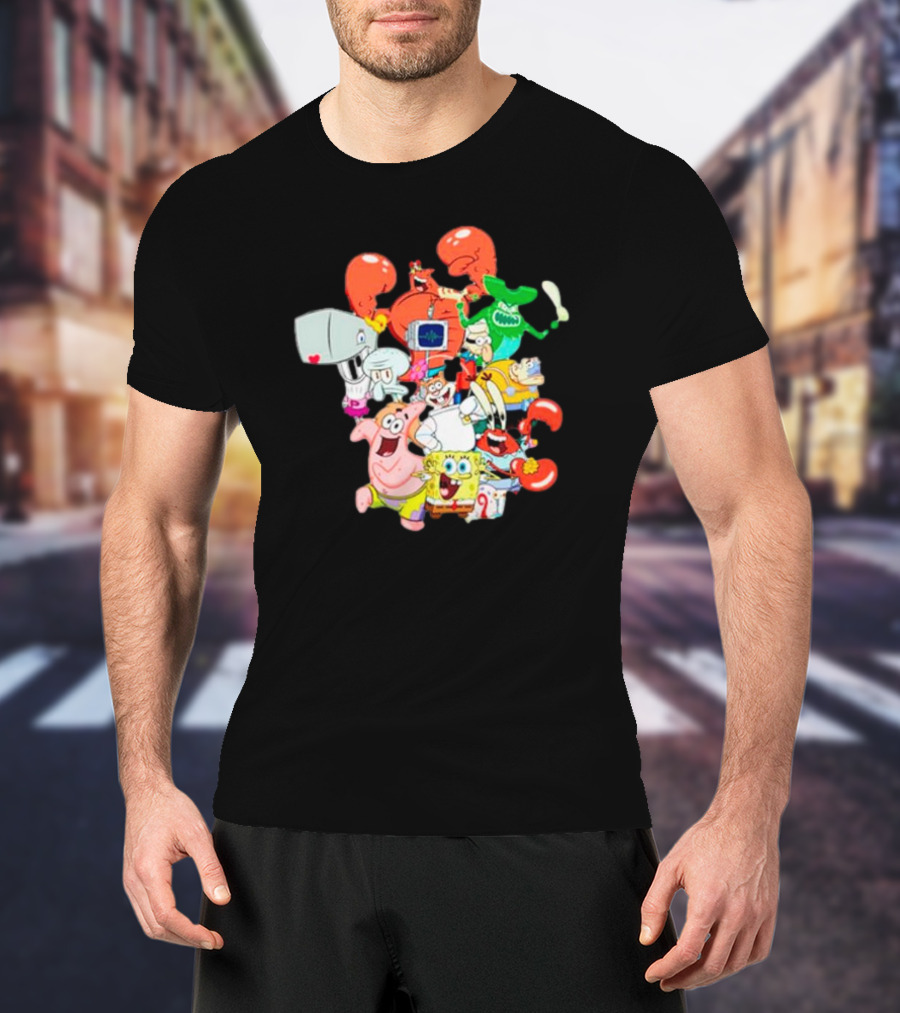 SpongeBob SquarePants Group Shot Pose With Characters From Bikini Bottom T-Shirt