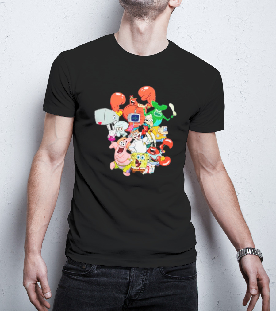 SpongeBob SquarePants Group Shot Pose With Characters From Bikini Bottom T-Shirt