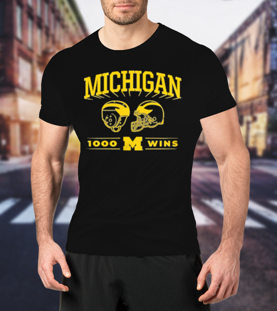 Michigan 1000 Wins Football Helmet M T-Shirt