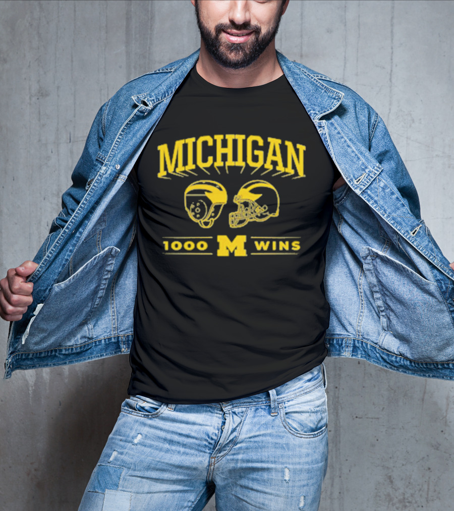 Michigan 1000 Wins Football Helmet M T-Shirt