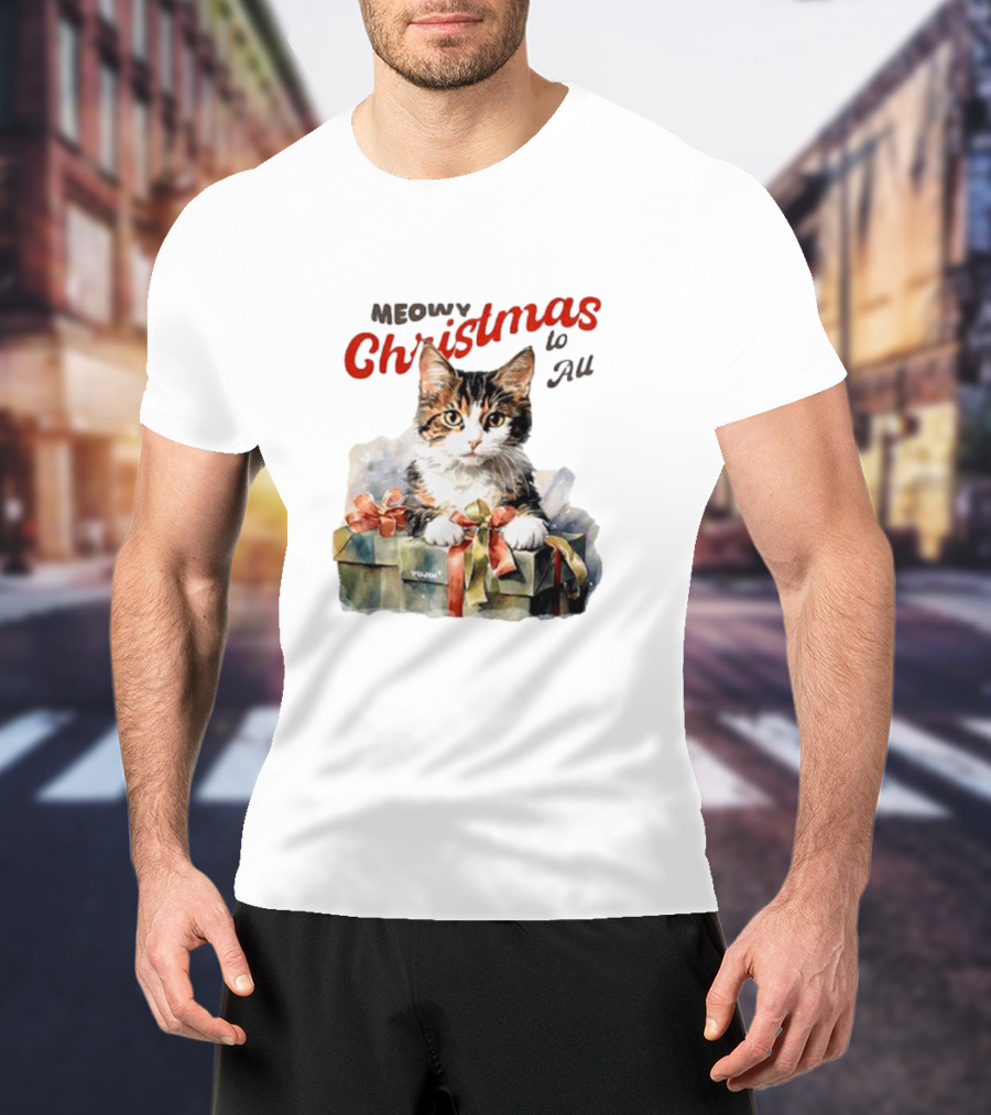 Meowy Christmas To All Cat In Gift Box T-Shirt