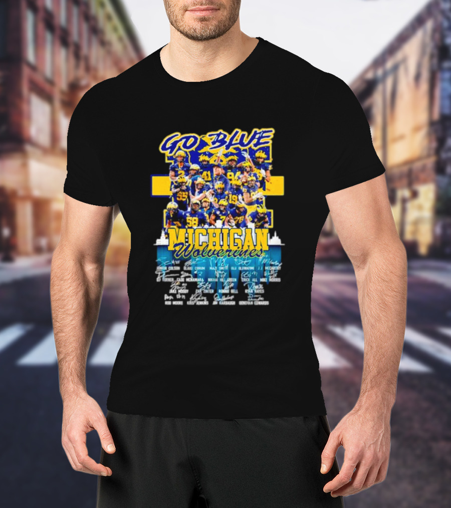 Go Blue Michigan Wolverines Team Roster Signatures Collection T-Shirt