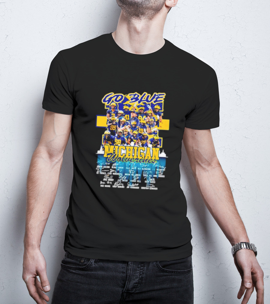 Go Blue Michigan Wolverines Team Roster Signatures Collection T-Shirt
