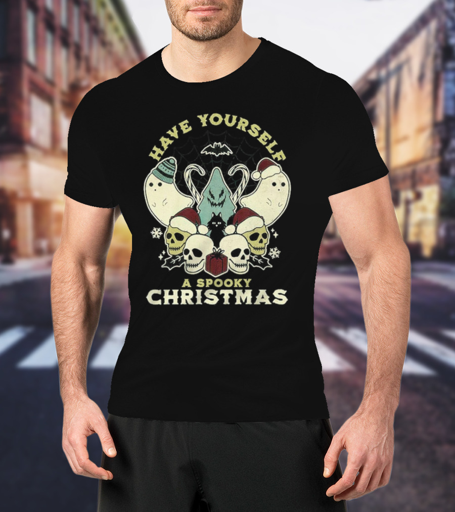 Have Yourself A Spooky Christmas With Ghosts Skulls And Bat T-Shirt