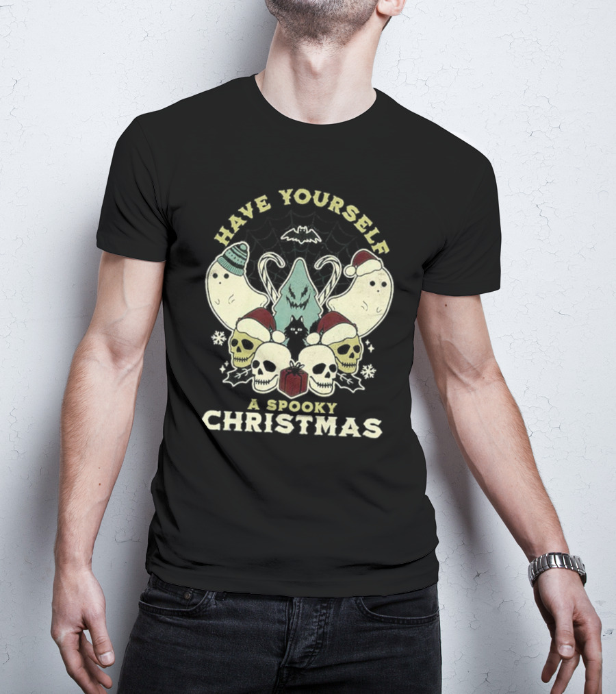 Have Yourself A Spooky Christmas With Ghosts Skulls And Bat T-Shirt