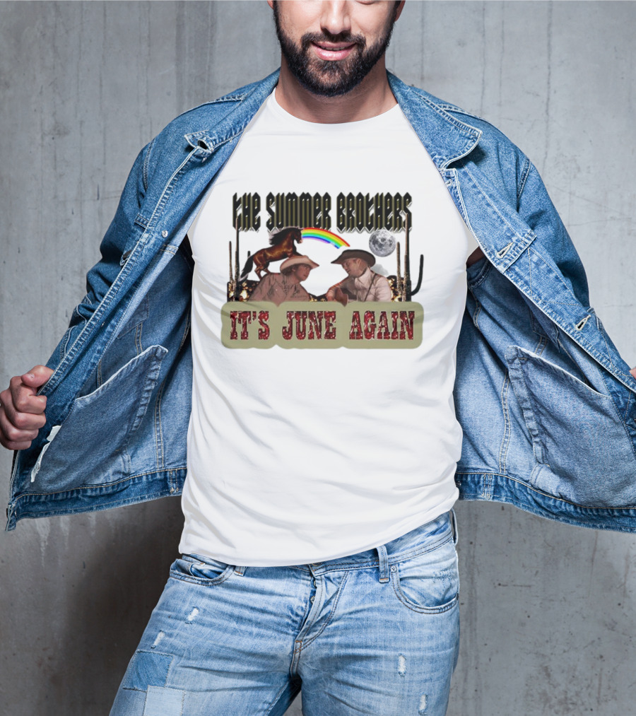 The Summer Brothers It's June Again Rainbow Horse Moon Cowboys T-Shirt
