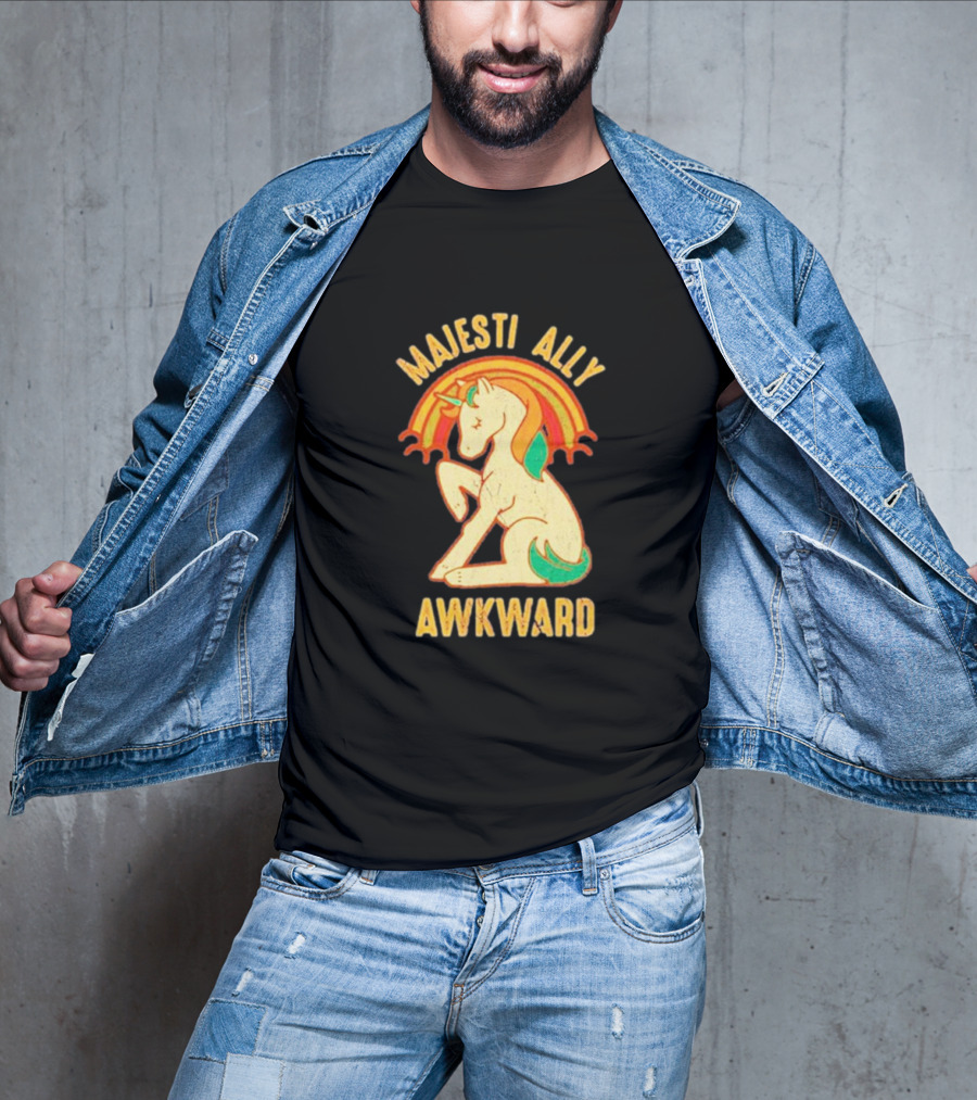Majesti Ally Awkward Unicorn With Retro Rainbow T-Shirt