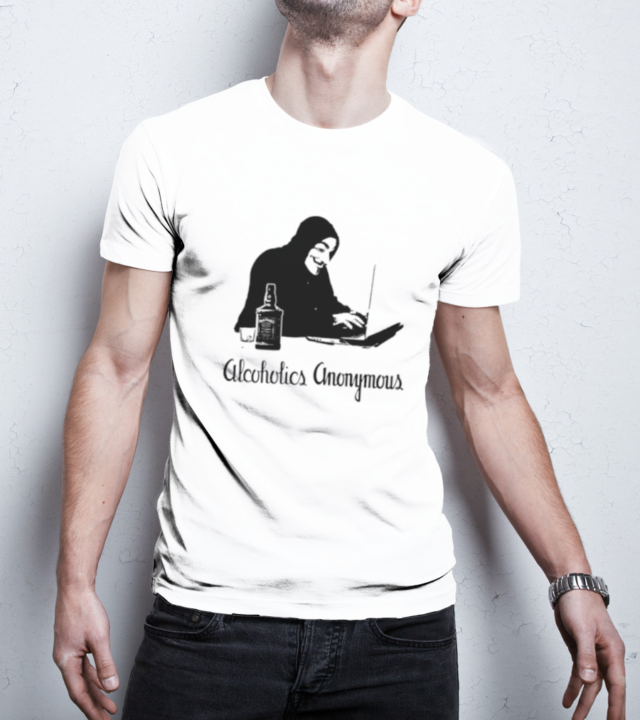Alcoholics Anonymous Man With Bottle At Laptop T-Shirt