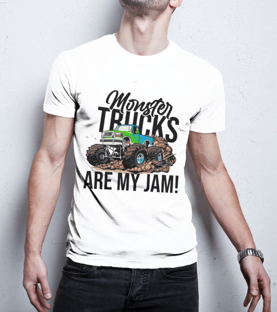 Monster Trucks Are My Jam Off-Road Adventure With Green And Blue Truck T-Shirt