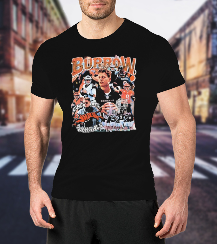 Joe Burrow Cincinnati Bengals Quarterback Collage Tiger Team Spirit T-Shirt