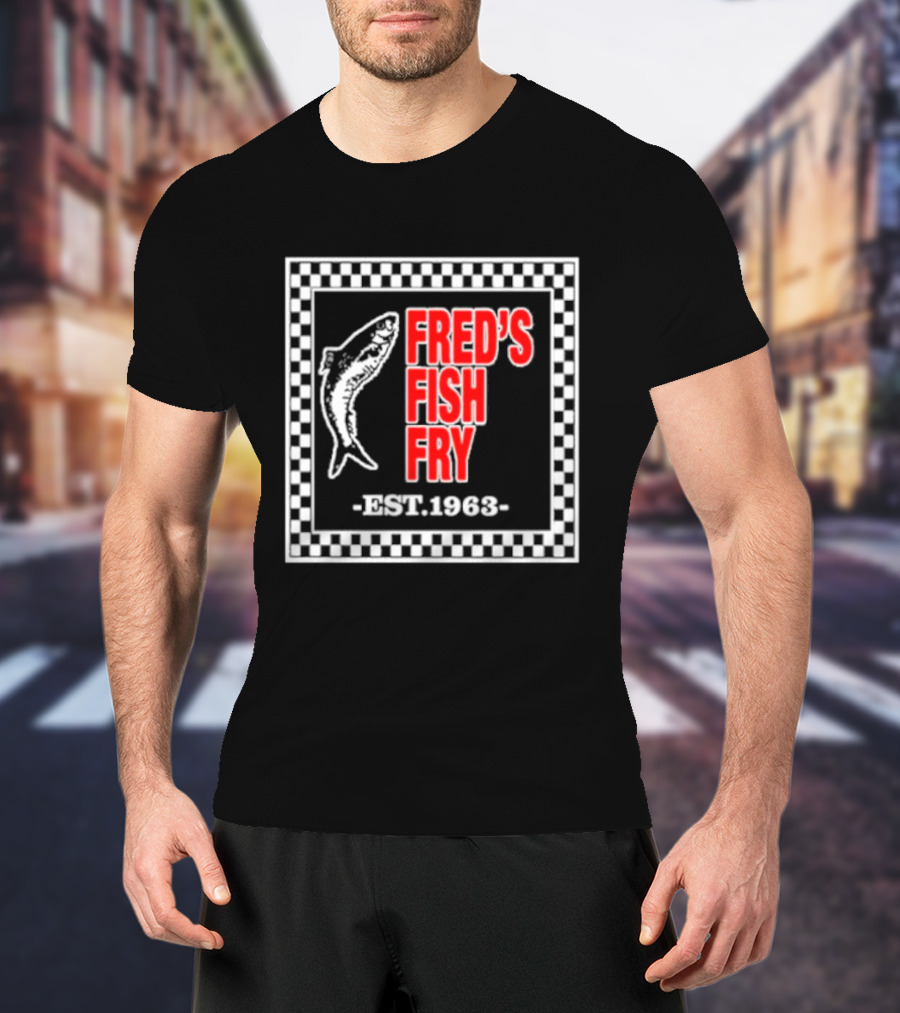 FRED'S FISH FRY EST. 1963 Checkered Border T-Shirt