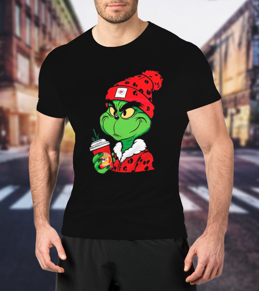 Grinch Leopard Kansas City Chiefs Coffee Beanie T-Shirt